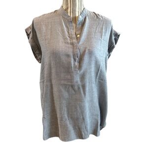 GAP Gray Blouse Top cuffed sleeve small cotton blend